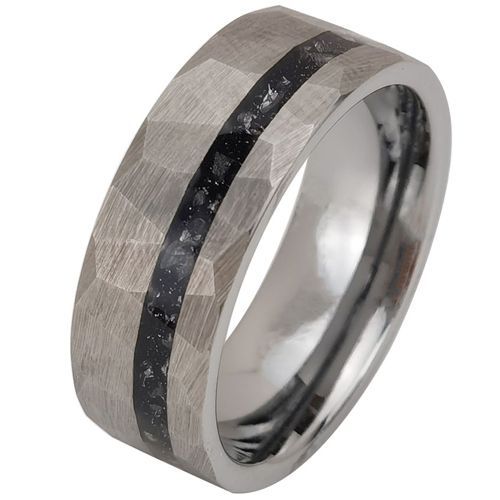 (Wholesale)Tungsten Carbide Faceted Ring With Meteorite-00438