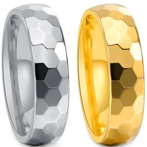 (Wholesale)Tungsten Carbide Gold Tone/Silver Faceted Ring-00450