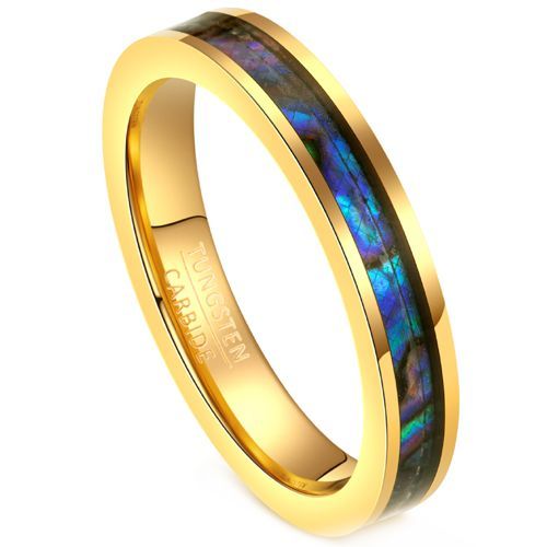 (Wholesale)Gold Tone Tungsten Carbide Abalone Shell Ring-00539