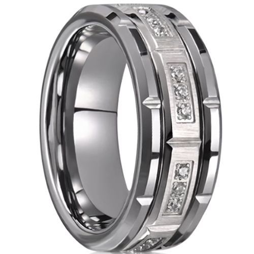 (Wholesale)Tungsten Carbide Tire Tread Ring With Cubic Zirconia-00548