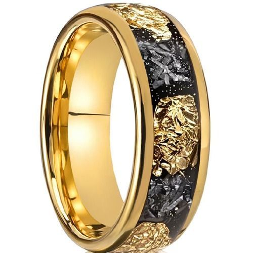 (Wholesale)Gold Tone Tungsten Carbide Meteorite & Gold Foil Ring-00549