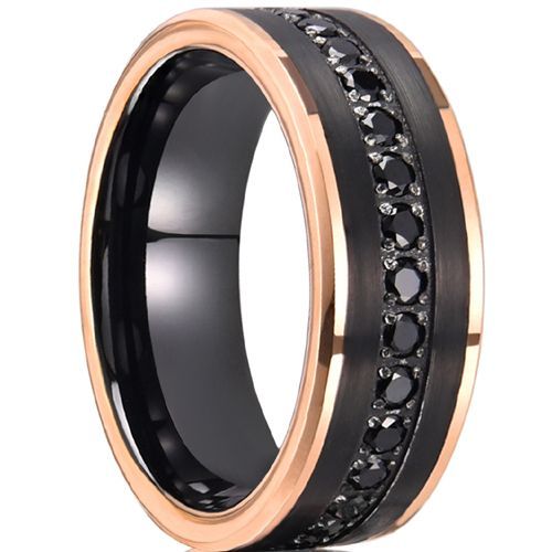 (Wholesale)Tungsten Carbide Black Rose Ring With Cubic Zirconia-00553