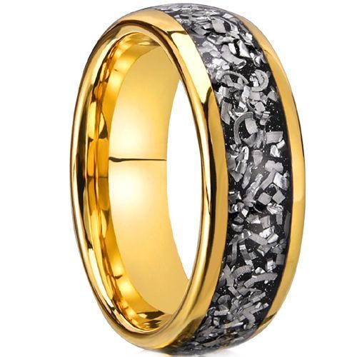 (Wholesale)Gold Tone Tungsten Carbide Ring With Meteorite-00555