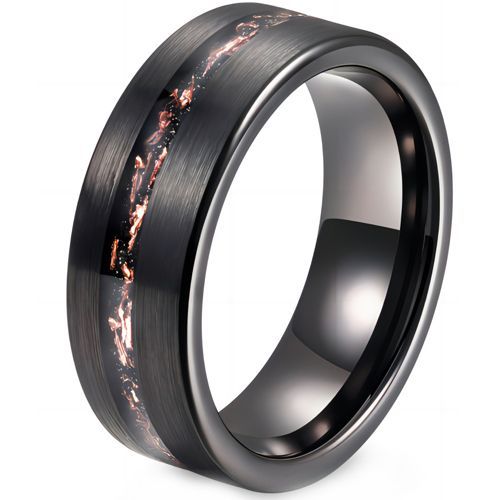 (Wholesale)Black Tungsten Carbide Ring With Meteorite & Copper Foil-00573