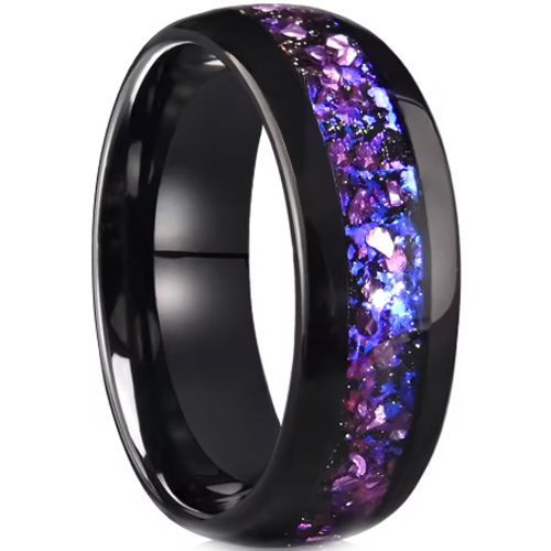 (Wholesale)Black Tungsten Carbide Ring With Meteorite-00691
