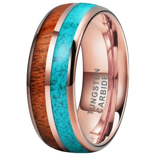 (Wholesale)Rose Tungsten Carbide Deer Antler & Wood Dome Court Ring-00764