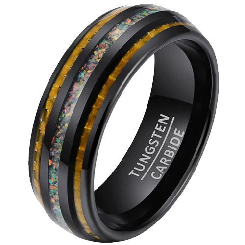 (Wholesale)Black Tungsten Carbide Crushed Opal & Carbon Fiber Ring-00767