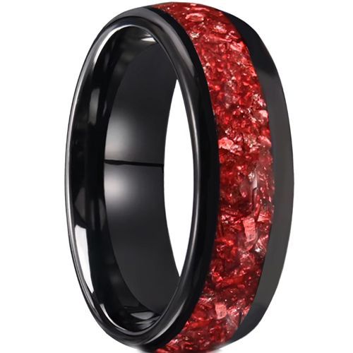 (Wholesale)Black Tungsten Carbide Ring With Created Red Ruby-00793