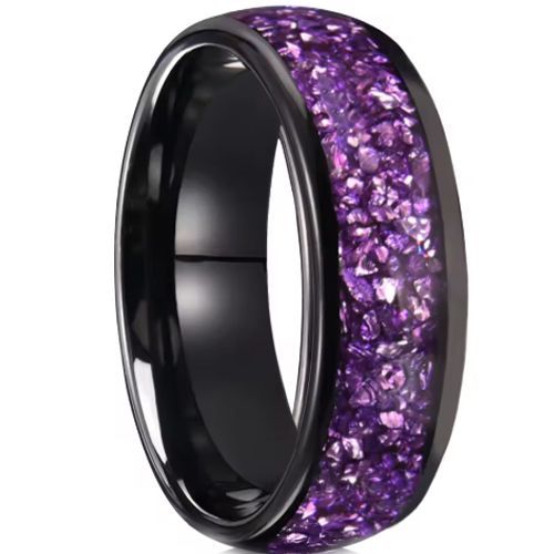 (Wholesale)Black Tungsten Carbide Purple Amethyst Ring-00797