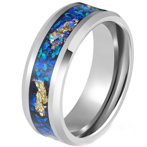 (Wholesale)Tungsten Carbide Ring With Crushed Opal & Gold Foil-00799