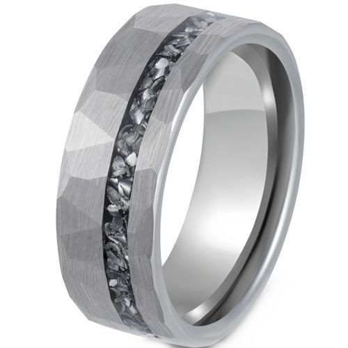 (Wholesale)Tungsten Carbide Faceted Ring With Meteorite-00804