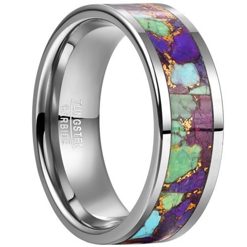 (Wholesale)Tungsten Carbide Turquoise & Gold Foil Ring-00831