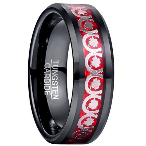 (Wholesale)Black Tungsten Carbide Floral Clover Ring With Carbon Fiber-00945