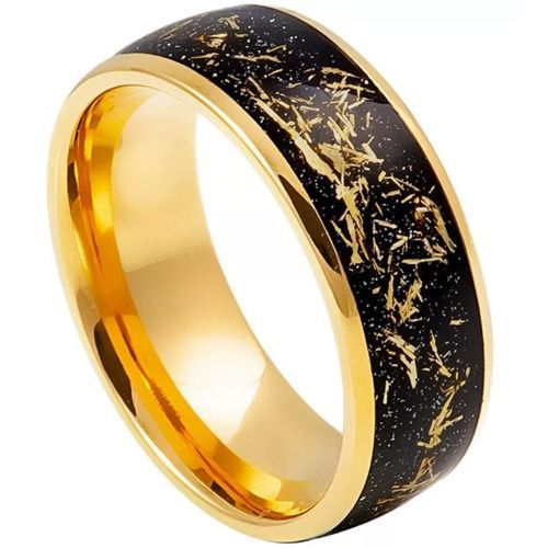 (Wholesale)Gold Tone Tungsten Carbide Dome Court Ring With Meteorite & Gold Foil-01205