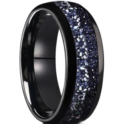 (Wholesale)Black Tungsten Carbide Ring With Meteorite-01321
