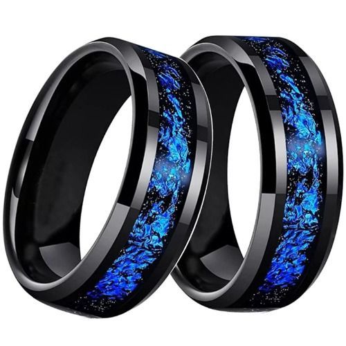 (Wholesale)Black Tungsten Carbide Ring With Meteorite-01441