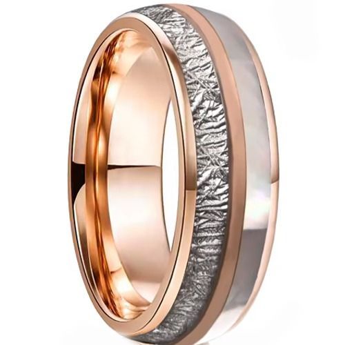 (Wholesale)Rose Tungsten Carbide Ring With Abalone Shell & Meteorite-01453