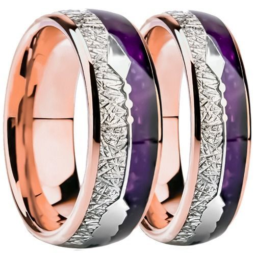 (Wholesale)Rose Tungsten Carbide Arrows Ring With Meteorite & Carbon Fiber-01544