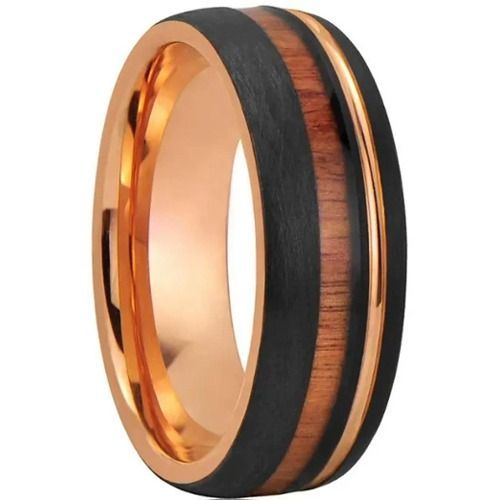 (Wholesale)Tungsten Carbide Black Gold Tone Ring With Koa Wood-01617