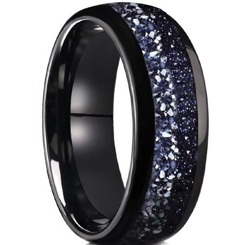 (Wholesale)Black Tungsten Carbide Ring With Meteorite-01713