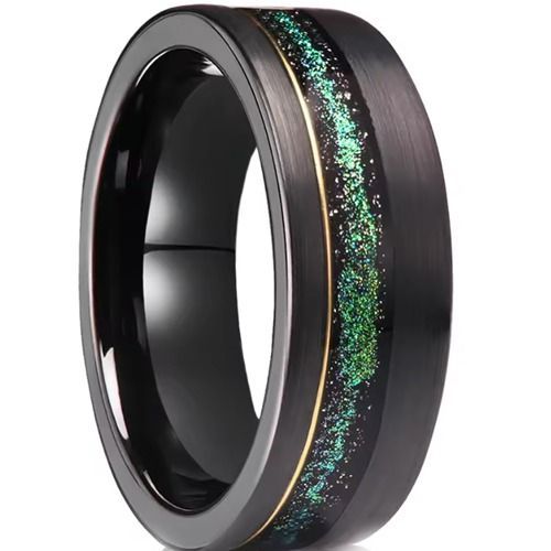 (Wholesale)Tungsten Carbide Black Gold Tone Meteorite Ring-01905