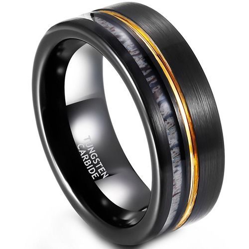 (Wholesale)Tungsten Carbide Black Gold Tone Deer Antler Ring-01908