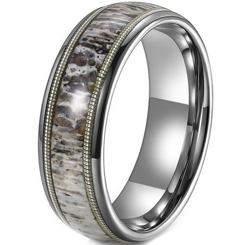 (Wholesale)Tungsten Carbide Black Silver Wire Ring With Deer Antler-01923