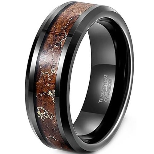 (Wholesale)Black Tungsten Carbide Ring With Koa Wood & Foil-01924