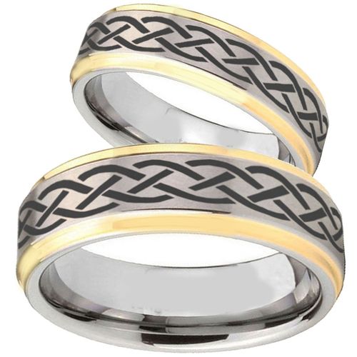 (Wholesale)Tungsten Carbide Celtic Step Edges Ring - TG1018