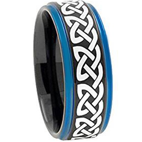 (Wholesale)Tungsten Carbide Black Blue Step Edges Ring-1840