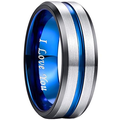 (Wholsale) Tungsten Carbide Blue Black Beveled Edges Ring-1903