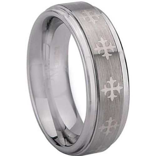 (Wholesale)Tungsten Carbide Cross Step Edges Ring - TG1971