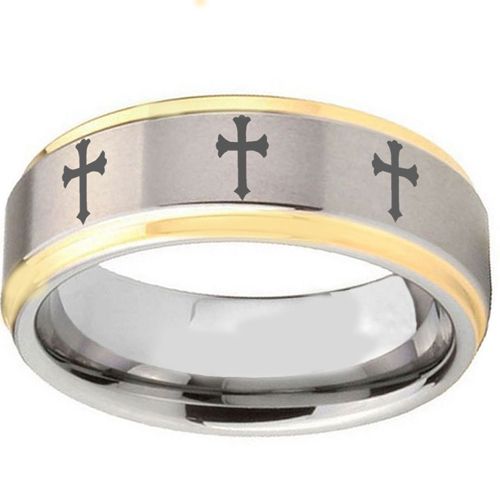 (Wholesale)Tungsten Carbide Cross Step Edges Ring - TG2243