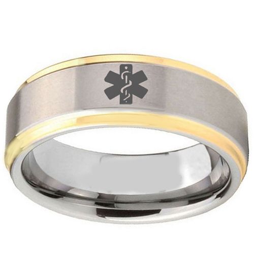 (Wholesale)Tungsten Carbide Medic Alert Step Edges Ring - TG2407