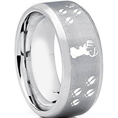 (Wholesale)Tungsten Carbide Deer Track Beveled Edge Ring - TG2445