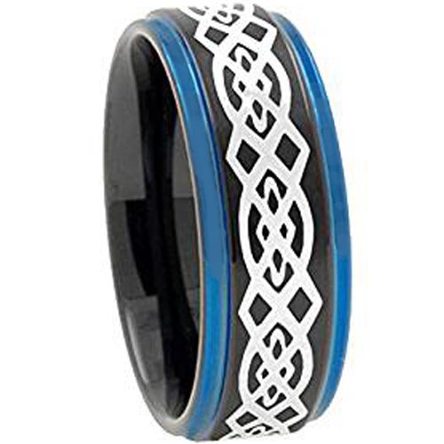 (Wholesale)Tungsten Carbide Black Blue Celtic Ring - TG2730AA