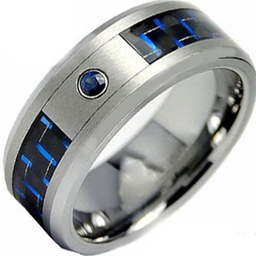 (Wholesale)Tungsten Carbide Carbon Fiber & CZ Ring - TG3087