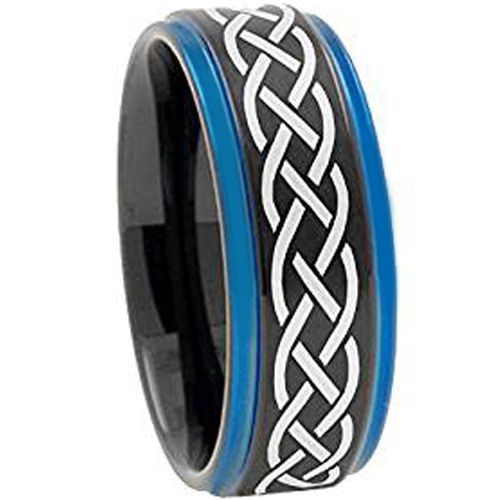 (Wholesale)Tungsten Carbide Black Blue Celtic Ring-3149