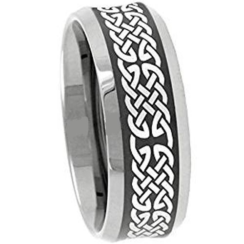 (Wholesale)Tungsten Carbide Celtic Beveled Edges Ring - 3233