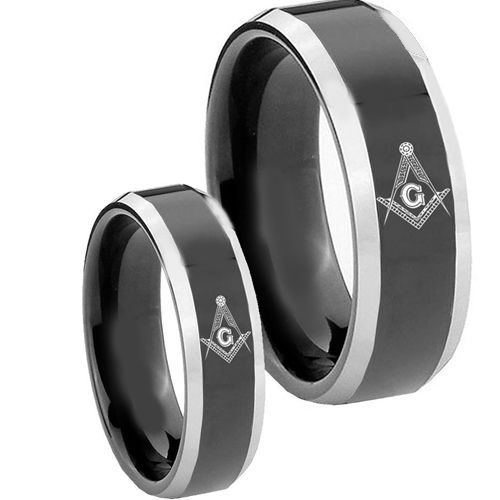 (Wholesale)Tungsten Carbide Beveled Edges Masonic Ring-3558