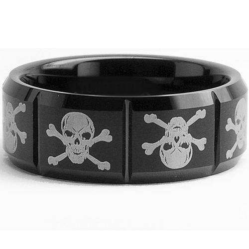 (Wholesale)Black Tungsten Carbide Skull & Bones Ring-361