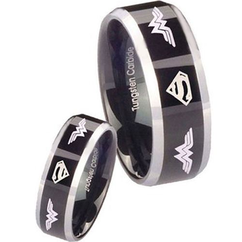 (Wholesale)Tungsten Carbide SuperMan & Wonder Woman Ring-3684