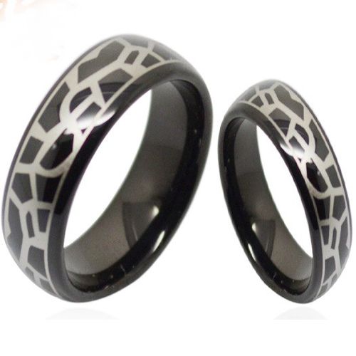 (Wholesale)Black Tungsten Carbide Snake Skin Pattern Ring-3687