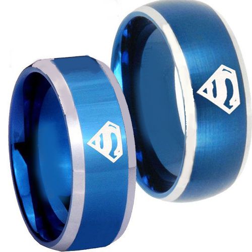 (Wholesale)Tungsten Carbide Beveled Edges SuperMan Ring-3811