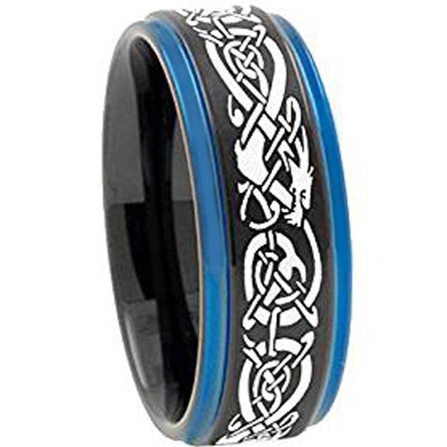(Wholesale)Tungsten Carbide Black Blue Dragon Ring-TG3797