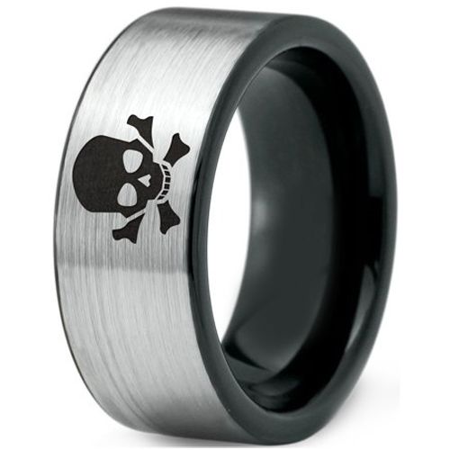 (Wholesale)Tungsten Carbide Skull & Bones Flat Ring-3808