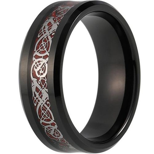 (Wholesale)Black Tungsten Carbide Dragon Ring - TG3857