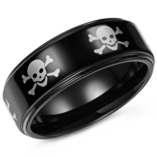 (Wholesale)Black Tungsten Carbide Skull & Bones Ring-3858