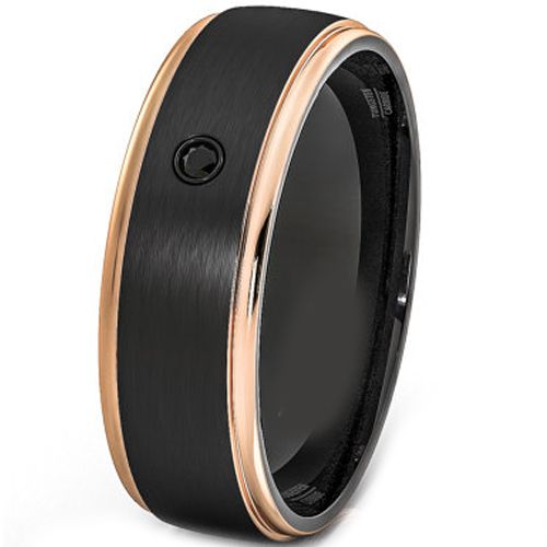 (Wholesale)Tungsten Carbide Black Rose Ring With CZ - TG4089