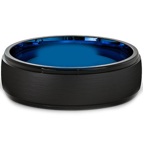 (Wholesale)Tungsten Carbide Black Blue Step Edges Ring - TG4106